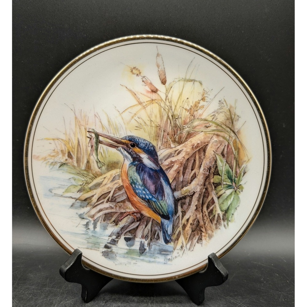 Royal Kent Bone China Kingfisher Bird Collector Plate Staffordshire England Gold